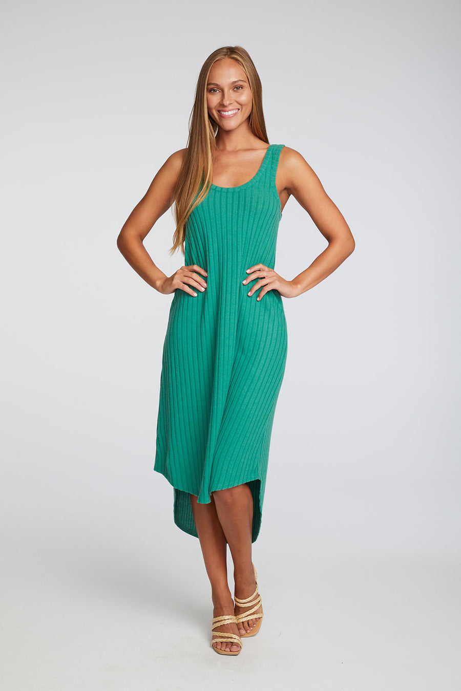 Poor Boy Rib Double Scoop Hi Lo Shirttail Midi Dress WOMENS chaserbrand
