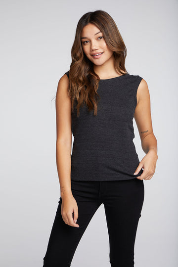 Triblend Rib Shirred Back V Muscle Tank WOMENS chaserbrand