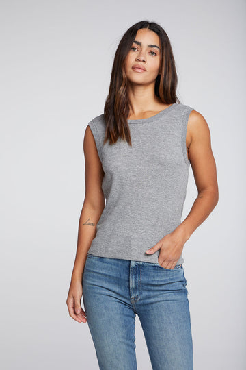 Triblend Rib Shirred Back V Muscle Tank WOMENS chaserbrand