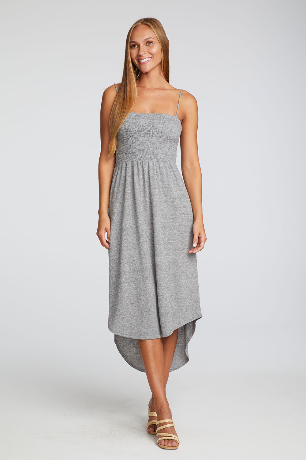 Triblend Jersey Smocked Cami Hi Lo Shirttail Midi Sundress WOMENS chaserbrand