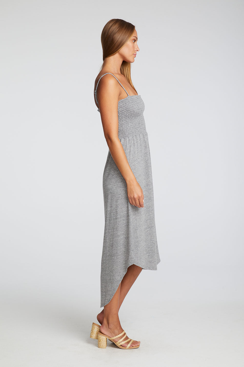Triblend Jersey Smocked Cami Hi Lo Shirttail Midi Sundress WOMENS chaserbrand