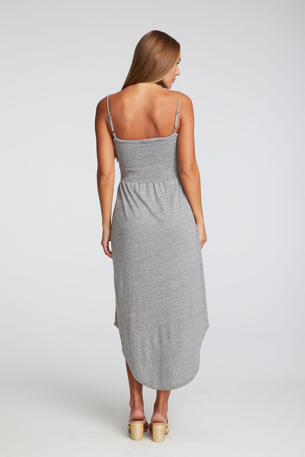 Triblend Jersey Smocked Cami Hi Lo Shirttail Midi Sundress WOMENS chaserbrand