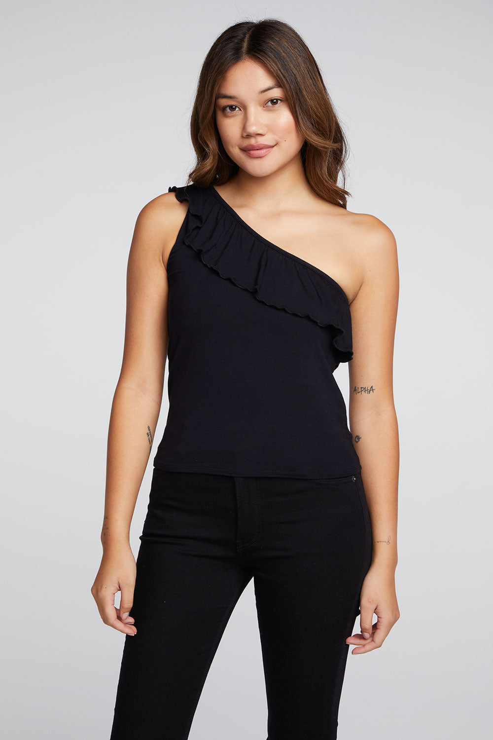 Cool Jersey One Shoulder Ruffle Top WOMENS chaserbrand