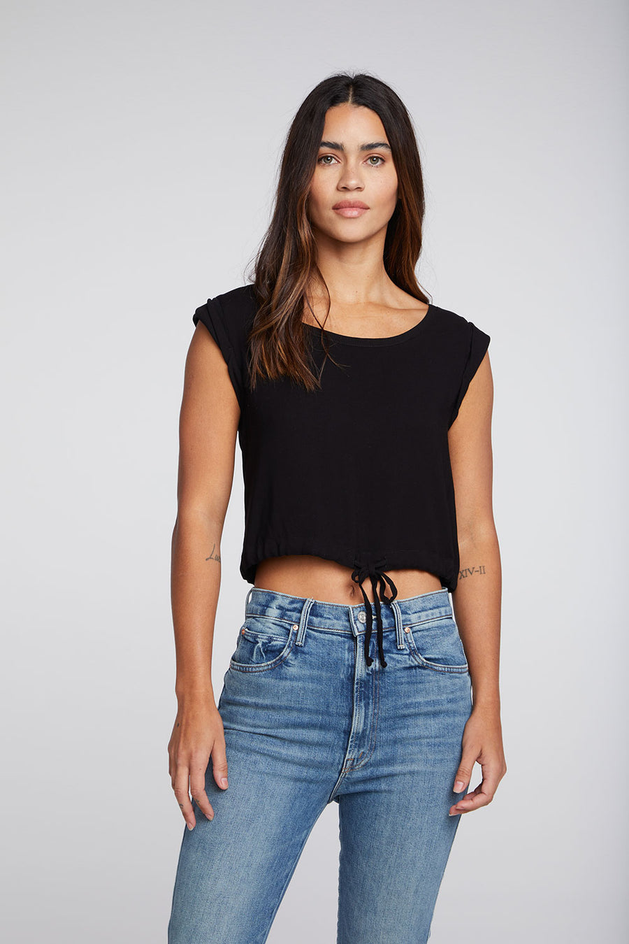 Heirloom Wovens Tie Waist Rolled Armhole Crop Tank WOMENS chaserbrand