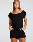 Heirloom Wovens Rolled Sleeve Off Shoulder Romper WOMENS chaserbrand