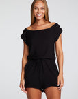 Heirloom Wovens Rolled Sleeve Off Shoulder Romper WOMENS chaserbrand