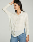 Long Sleeve Drop Shoulder Hi Lo Button Down Shirttail Tunic WOMENS chaserbrand