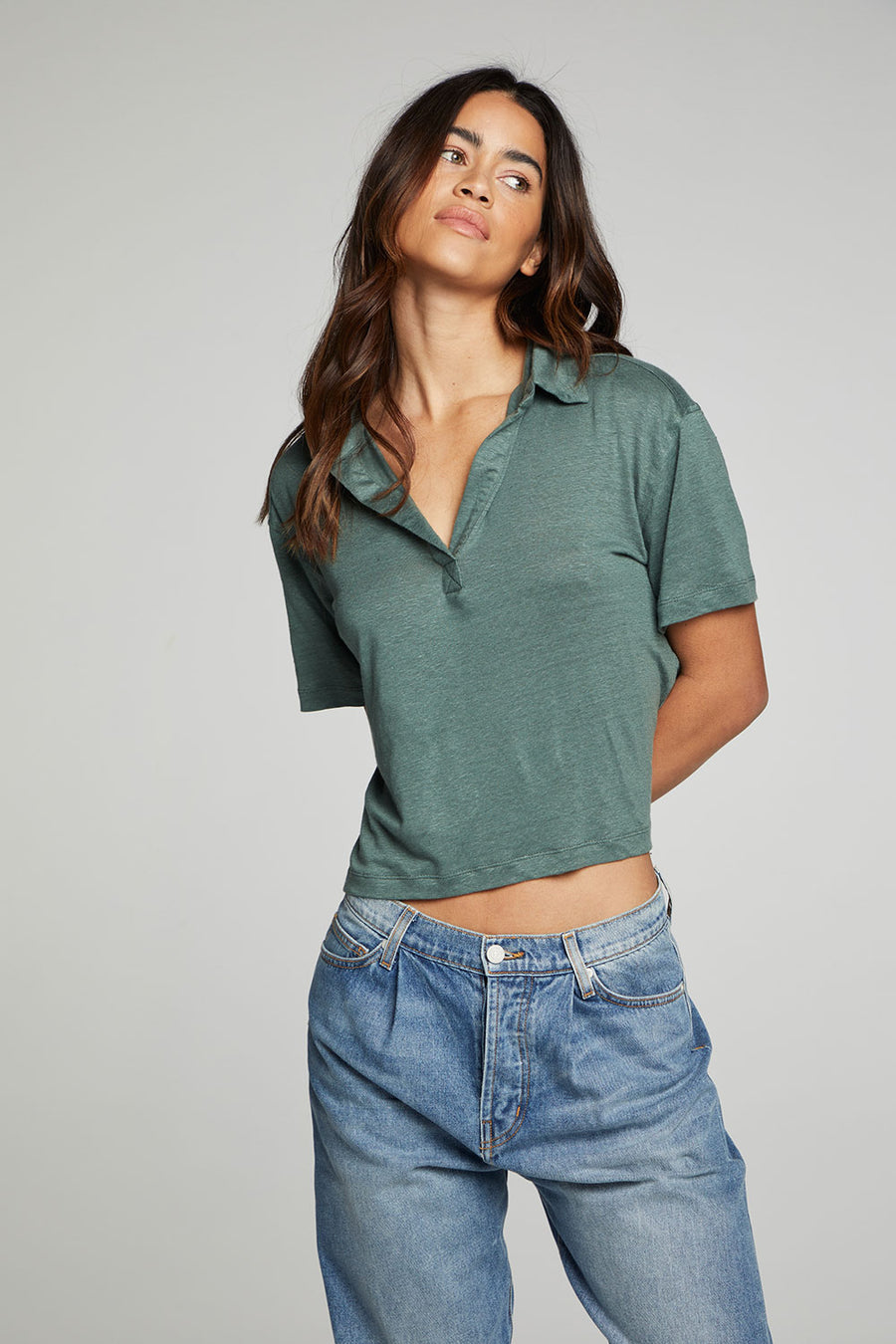 Cropped Polo Boxy Short Sleeved Tee WOMENS chaserbrand