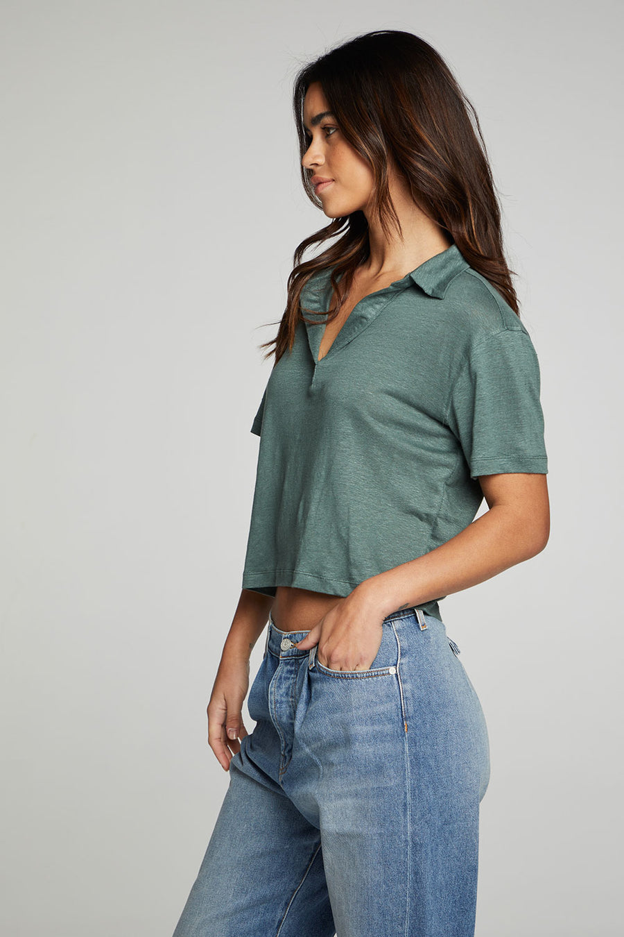 Cropped Polo Boxy Short Sleeved Tee WOMENS chaserbrand