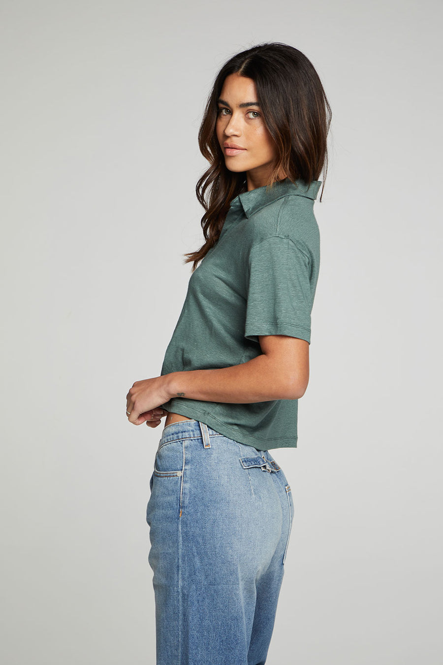 Cropped Polo Boxy Short Sleeved Tee WOMENS chaserbrand