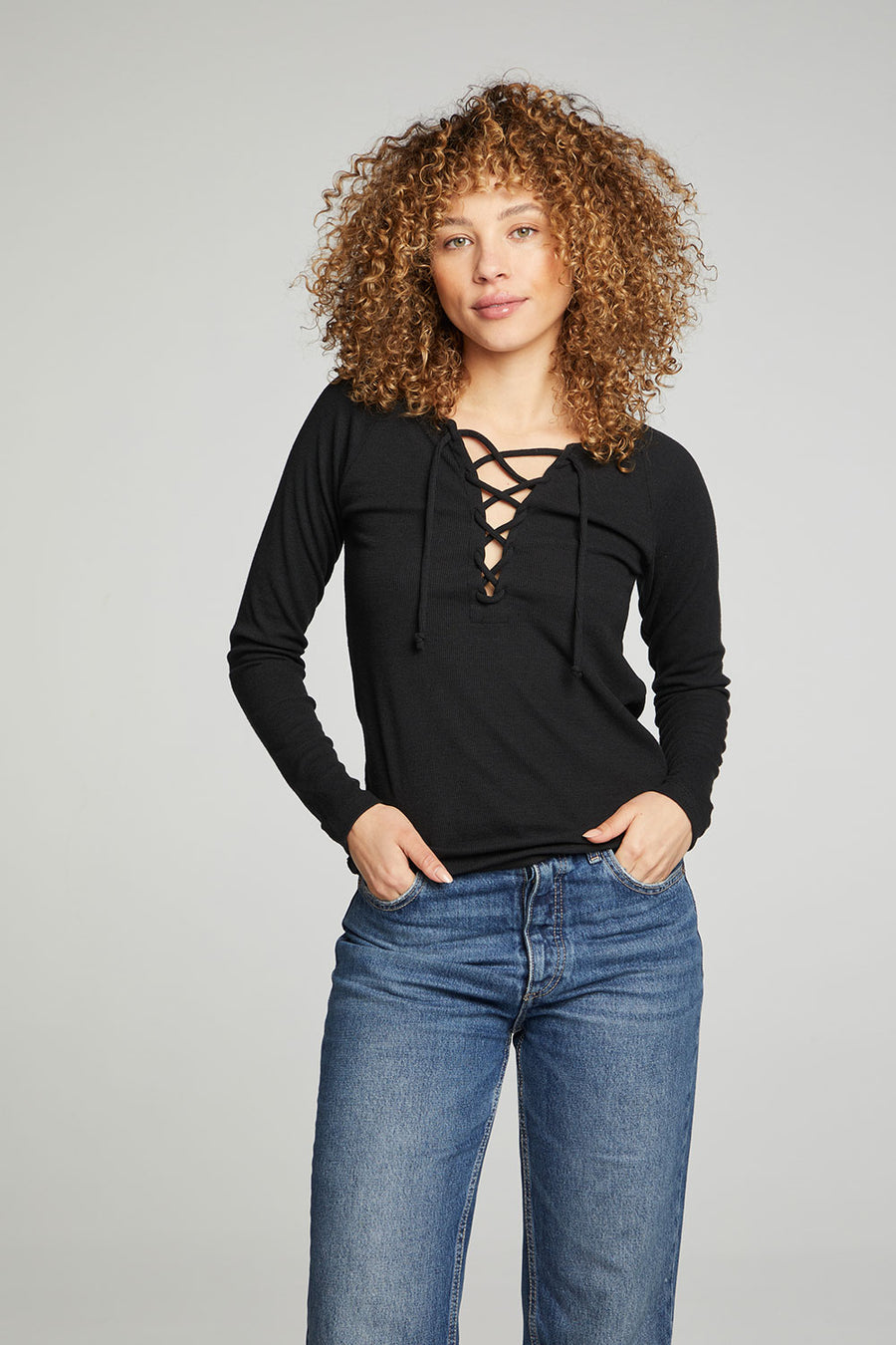 Lace Front Long Sleeve Raglan Tee WOMENS chaserbrand