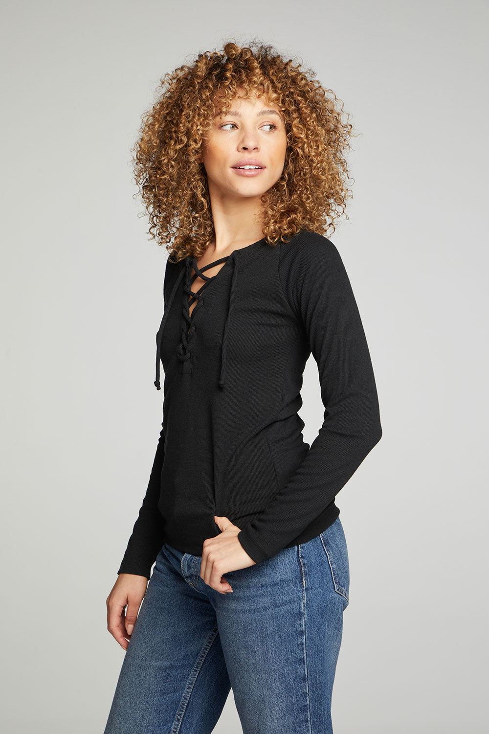 Lace Front Long Sleeve Raglan Tee WOMENS chaserbrand
