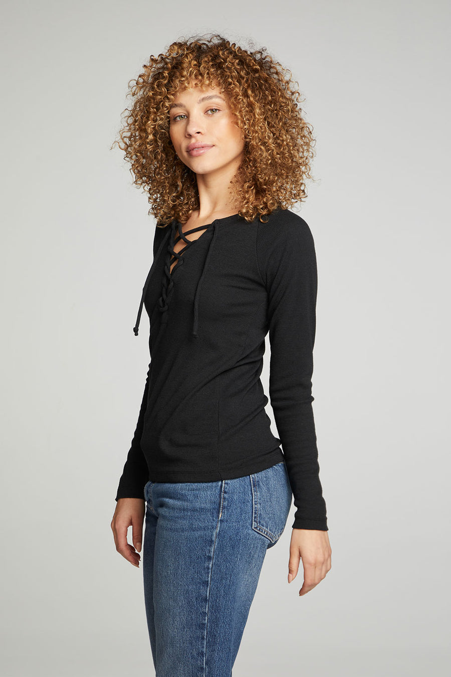 Lace Front Long Sleeve Raglan Tee WOMENS chaserbrand