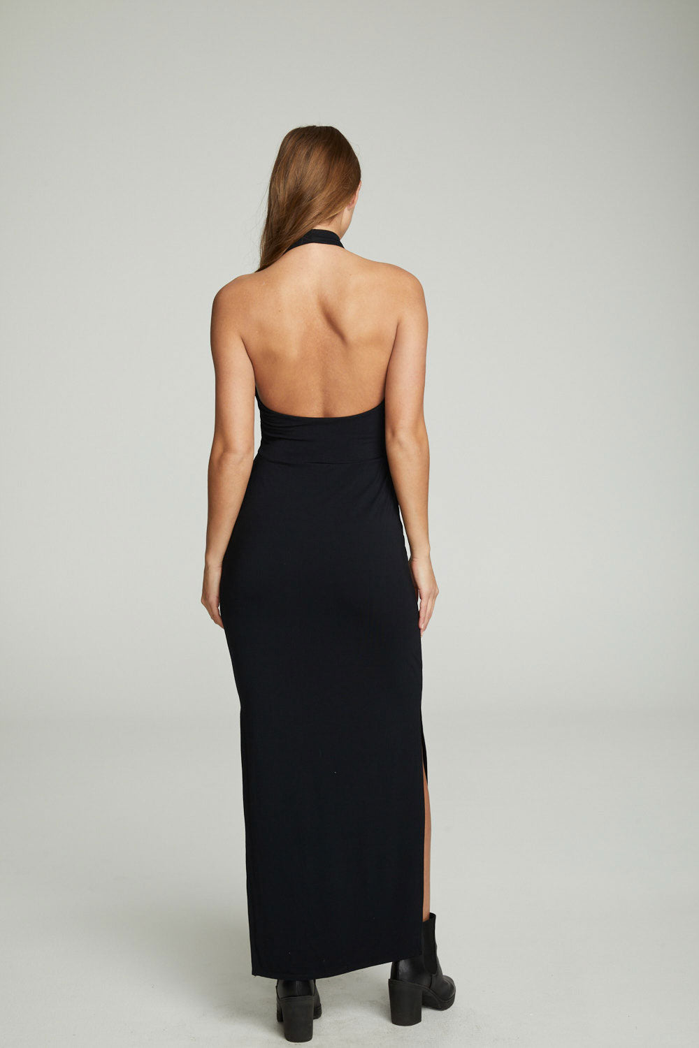 Mock Neck Open Back Maxi Dress With Side Slit WOMENS chaserbrand