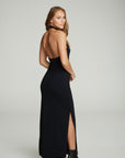 Mock Neck Open Back Maxi Dress With Side Slit WOMENS chaserbrand