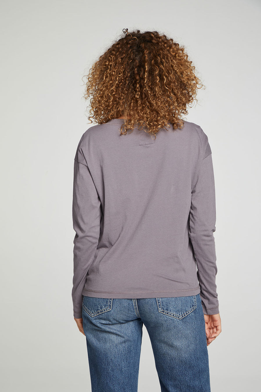 Cropped Boxy Long Sleeve Henley With Side Slits WOMENS chaserbrand