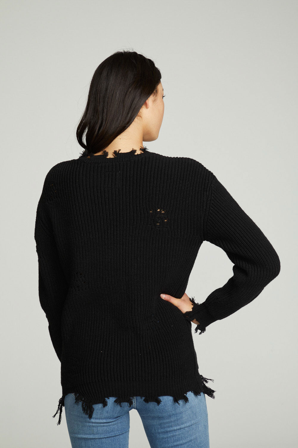 Long Sleeve Crew Neck Deconstructed Sweater Pullover WOMENS chaserbrand