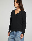 Long Sleeve V-neck Deconstructed Sweater Pullover WOMENS chaserbrand