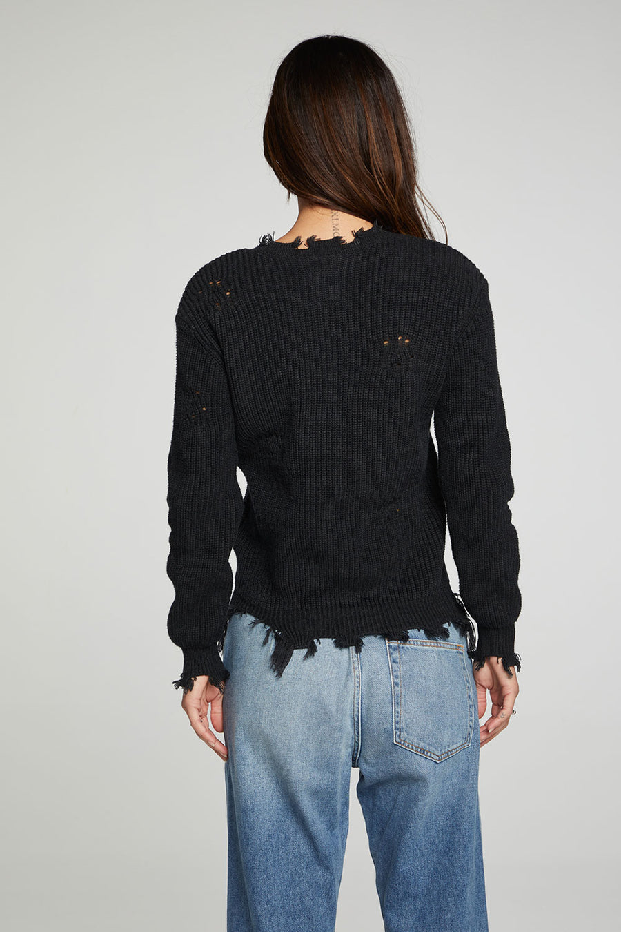 Long Sleeve V-neck Deconstructed Sweater Pullover WOMENS chaserbrand