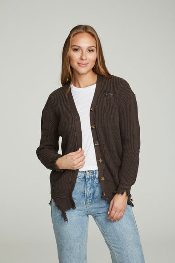 Long Sleeve Button Down Deconstructed  Sweater Cardigan WOMENS chaserbrand