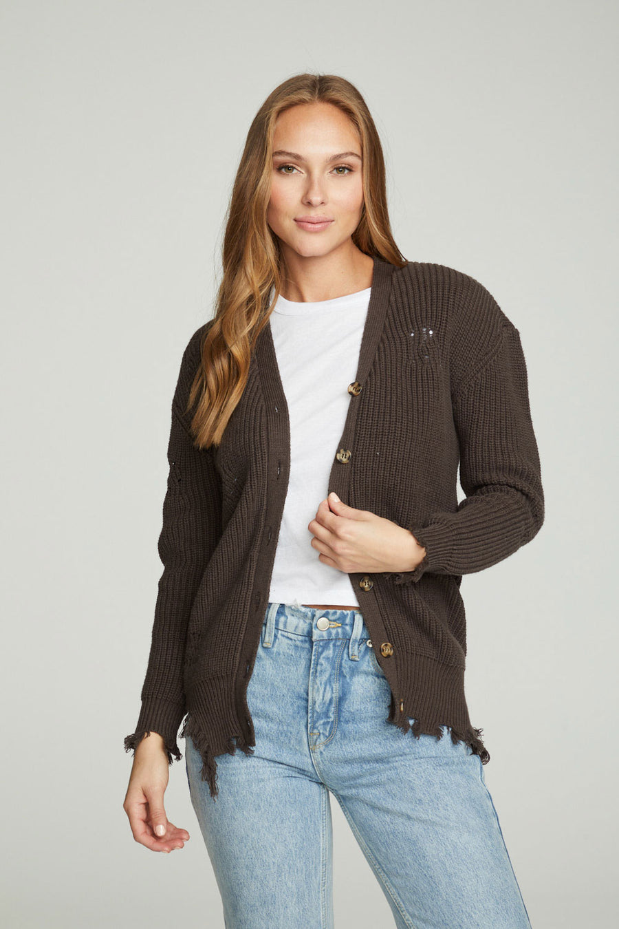 Long Sleeve Button Down Deconstructed  Sweater Cardigan WOMENS chaserbrand
