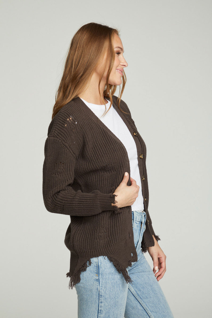 Long Sleeve Button Down Deconstructed  Sweater Cardigan WOMENS chaserbrand