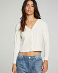 Button Down Cropped Long Sleeve Cardigan WOMENS chaserbrand
