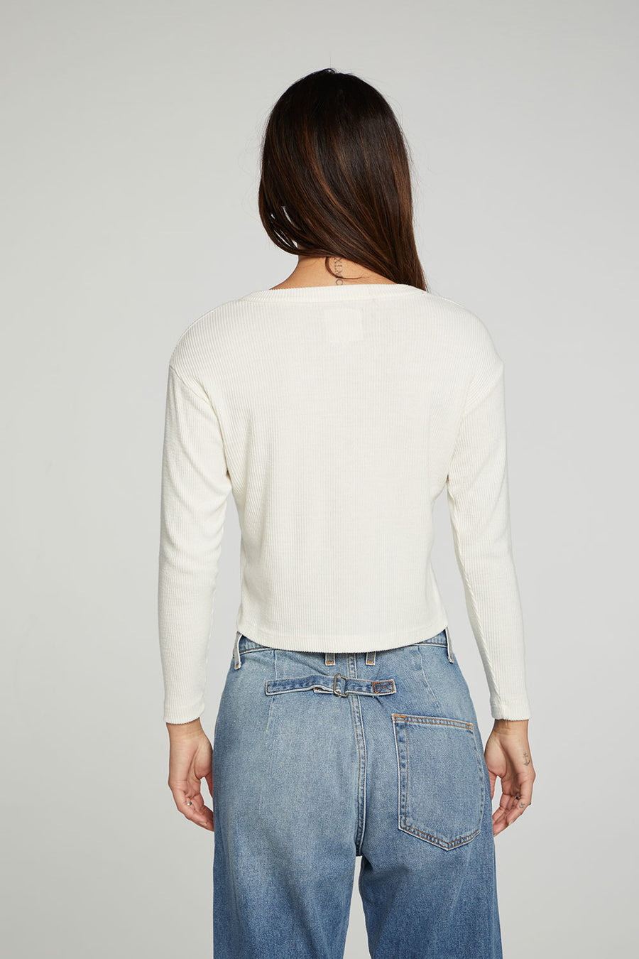 Button Down Cropped Long Sleeve Cardigan WOMENS chaserbrand
