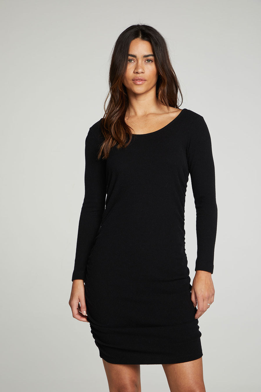 Double Scoop Long Sleeve Shirred Dress WOMENS chaserbrand
