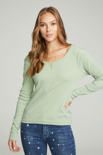 Long Sleeve Shirred V-back Tee WOMENS chaserbrand