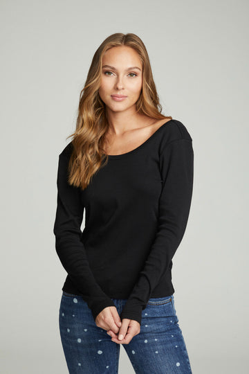 Long Sleeve Shirred V-back Tee WOMENS chaserbrand