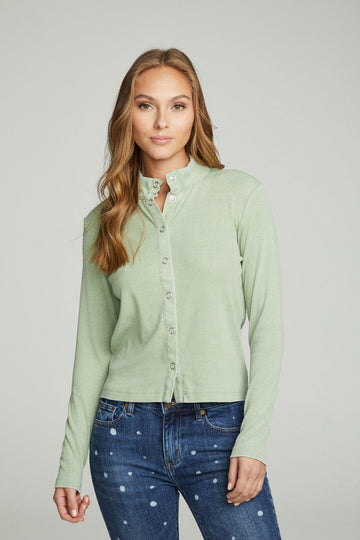 Long Sleeve Snap Front Mock Neck Tee WOMENS chaserbrand