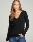 Long Sleeve Split Neck Rouched Side Tee WOMENS chaserbrand