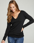 Long Sleeve Split Neck Rouched Side Tee WOMENS chaserbrand