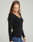 Long Sleeve Split Neck Rouched Side Tee WOMENS chaserbrand