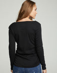 Long Sleeve Split Neck Rouched Side Tee WOMENS chaserbrand