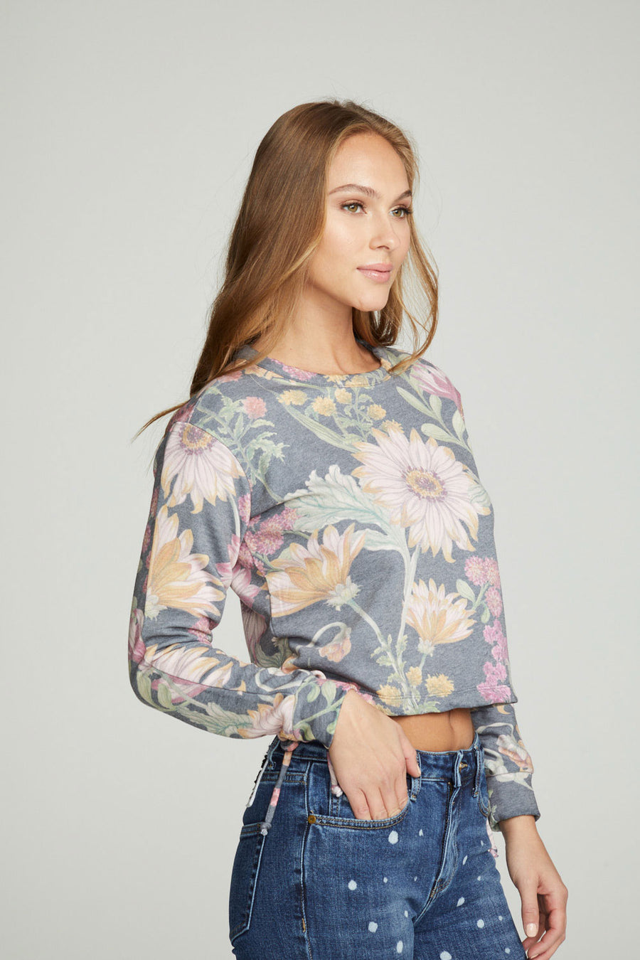 Drawstring Shirred Long Sleeve Cropped Pullover WOMENS chaserbrand