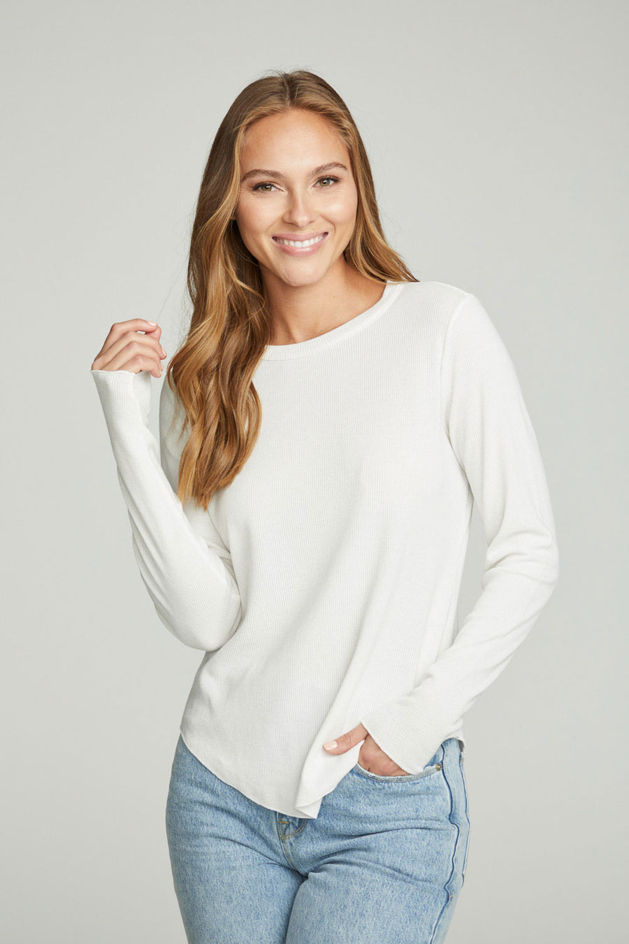 Long Sleeve Crew Neck Shirttail Tee WOMENS chaserbrand