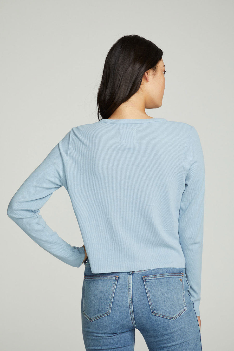 Long Sleeve Button Down Semi Cropped Tee WOMENS chaserbrand