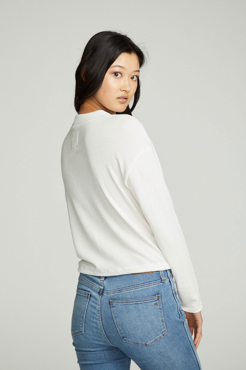 Long Sleeve Zipper Mock Neck Semi Cropped Tee WOMENS chaserbrand