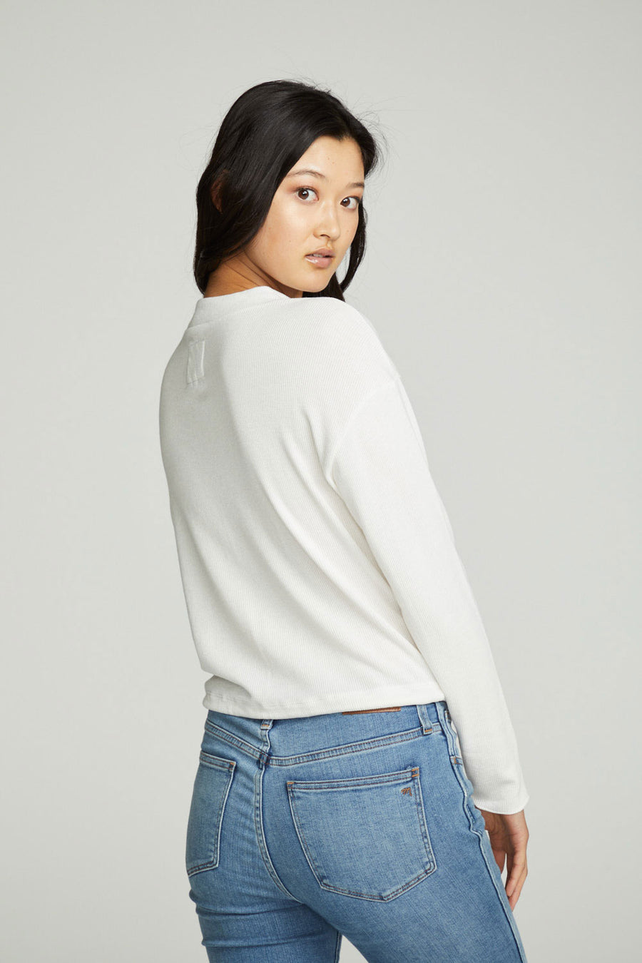 Long Sleeve Zipper Mock Neck Semi Cropped Tee WOMENS chaserbrand