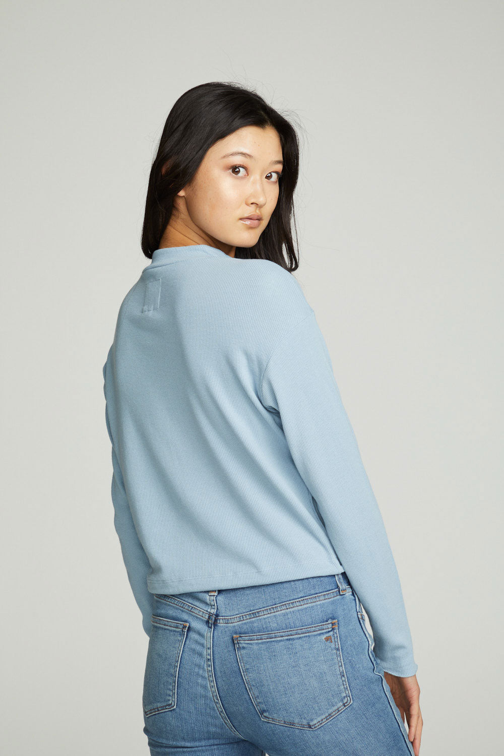 Long Sleeve Zipper Mock Neck Semi Cropped Tee WOMENS chaserbrand