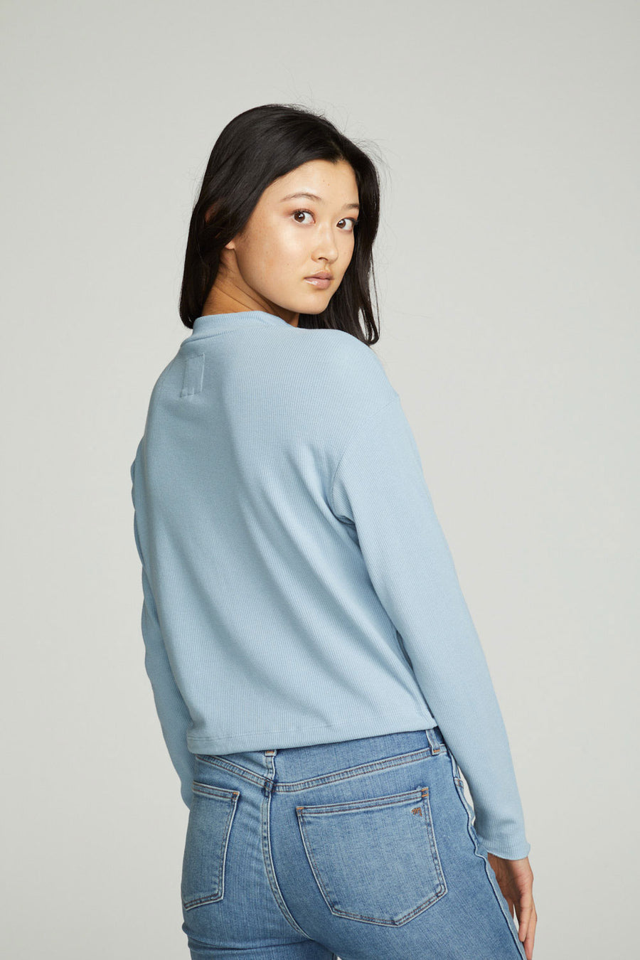 Long Sleeve Zipper Mock Neck Semi Cropped Tee WOMENS chaserbrand