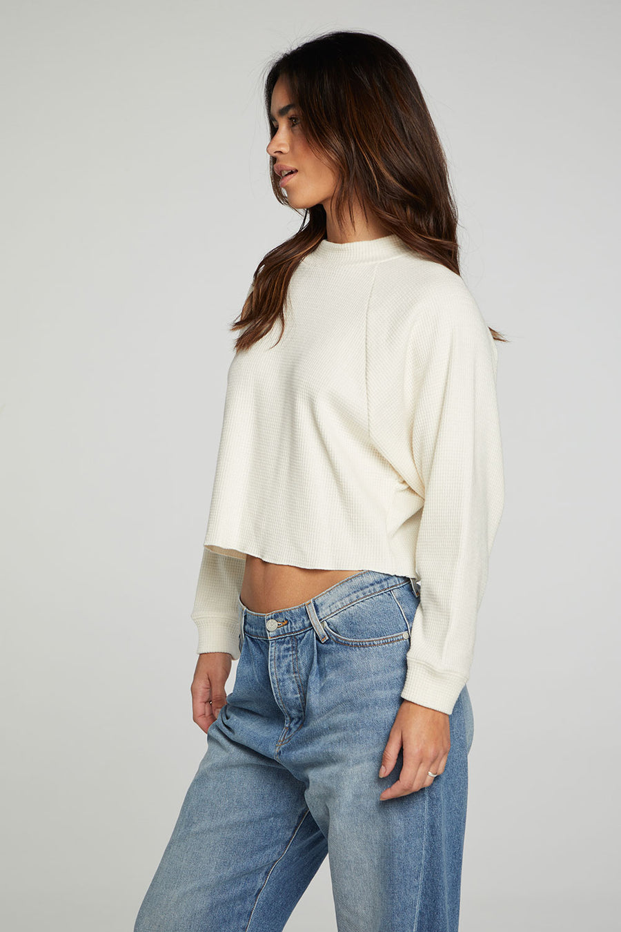 Long Sleeve Cropped Mock Neck Raglan Tee WOMENS chaserbrand