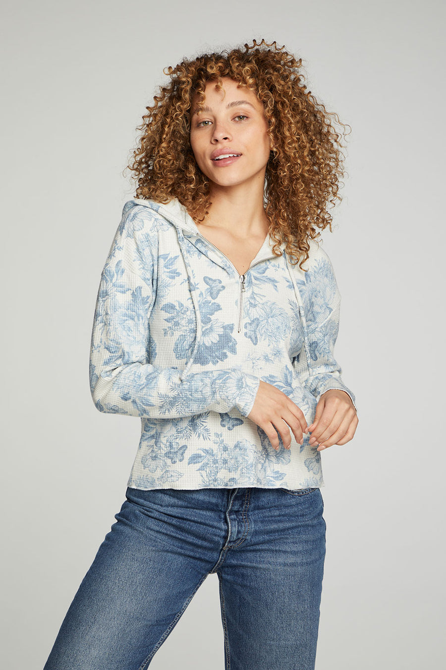 Long Sleeve Semi Cropped Zip Front Hoodie WOMENS chaserbrand