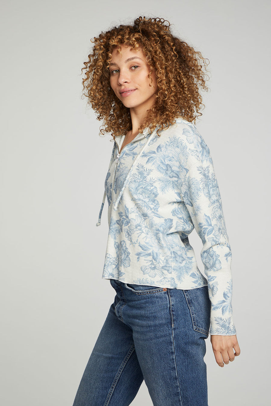 Long Sleeve Semi Cropped Zip Front Hoodie WOMENS chaserbrand
