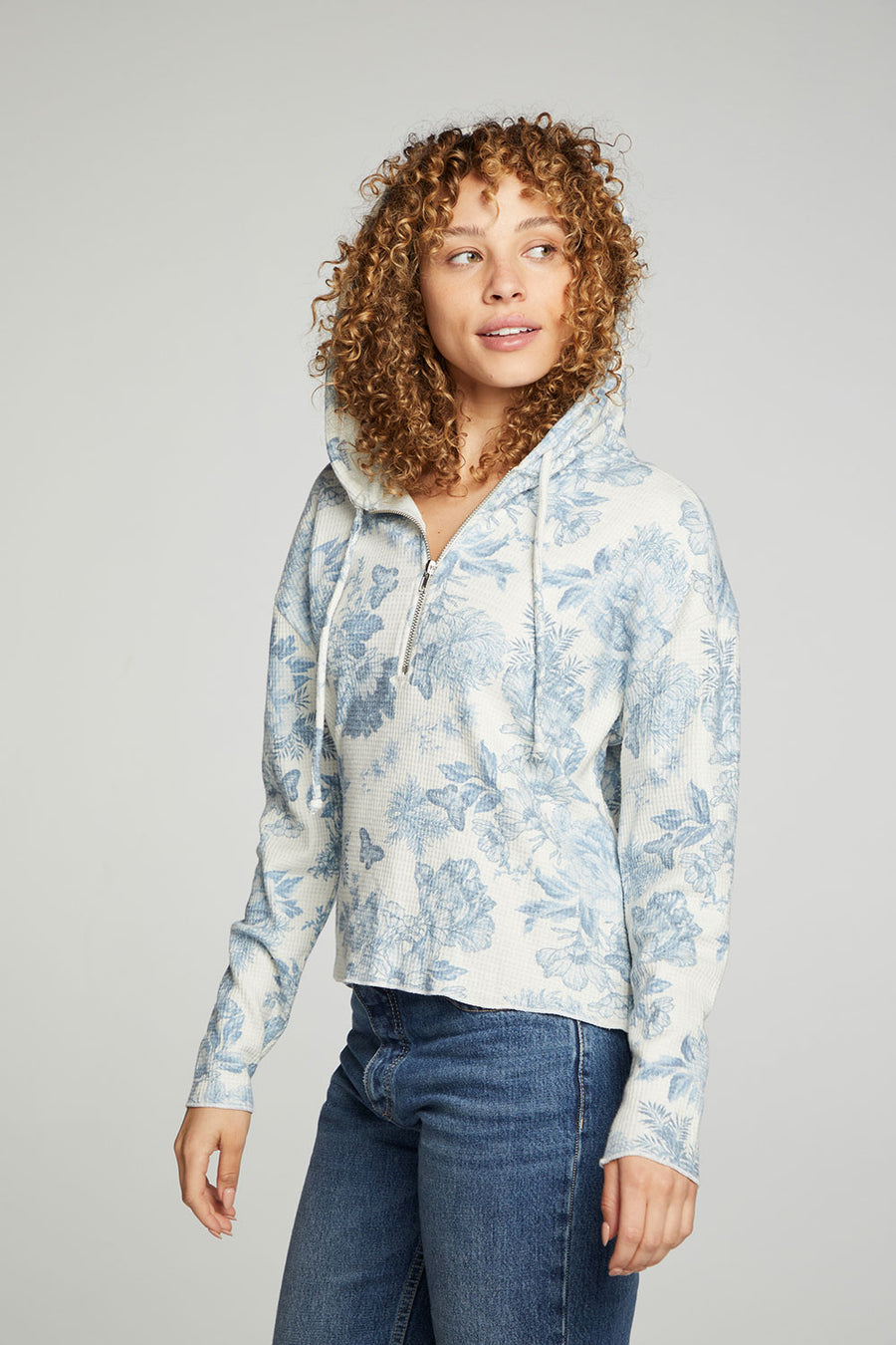 Long Sleeve Semi Cropped Zip Front Hoodie WOMENS chaserbrand