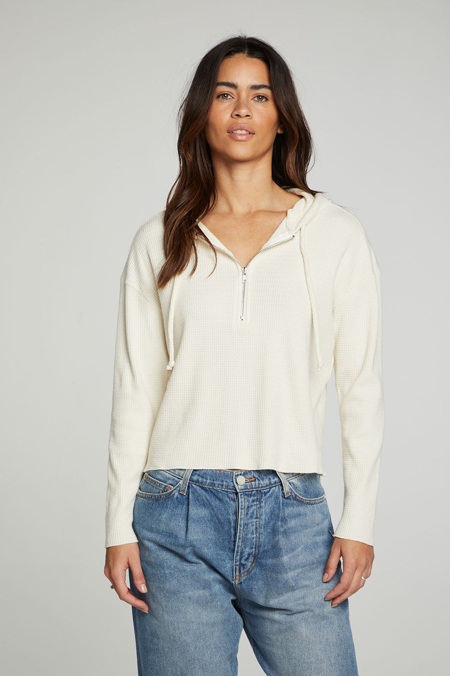Long Sleeve Semi Cropped Zip Front Hoodie WOMENS chaserbrand