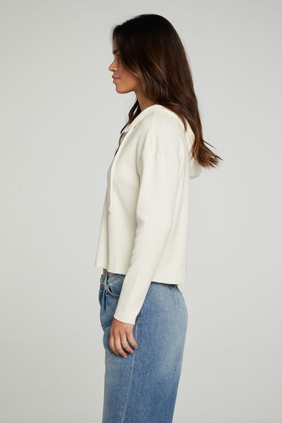 Long Sleeve Semi Cropped Zip Front Hoodie WOMENS chaserbrand