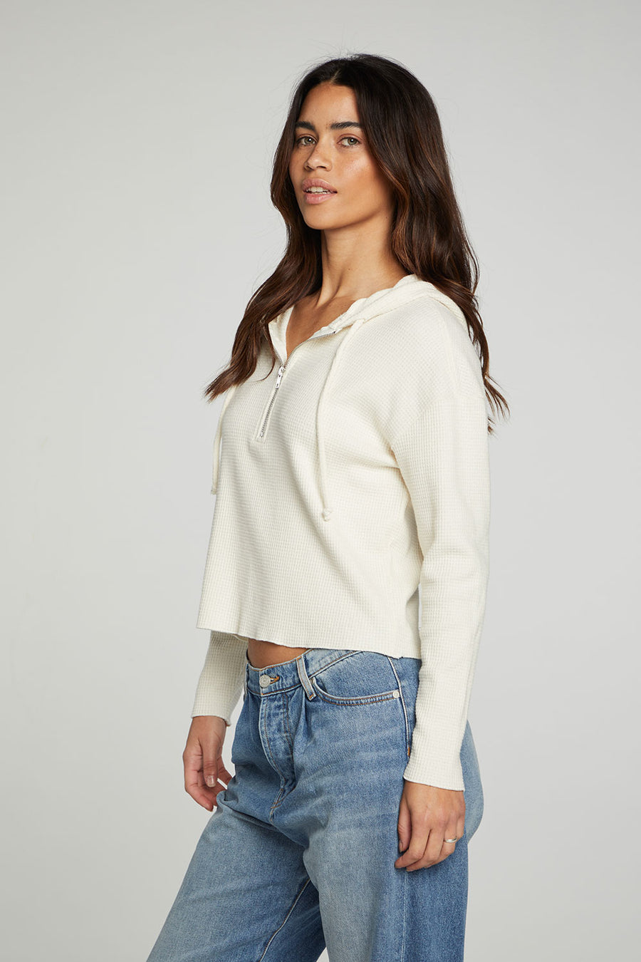 Long Sleeve Semi Cropped Zip Front Hoodie WOMENS chaserbrand